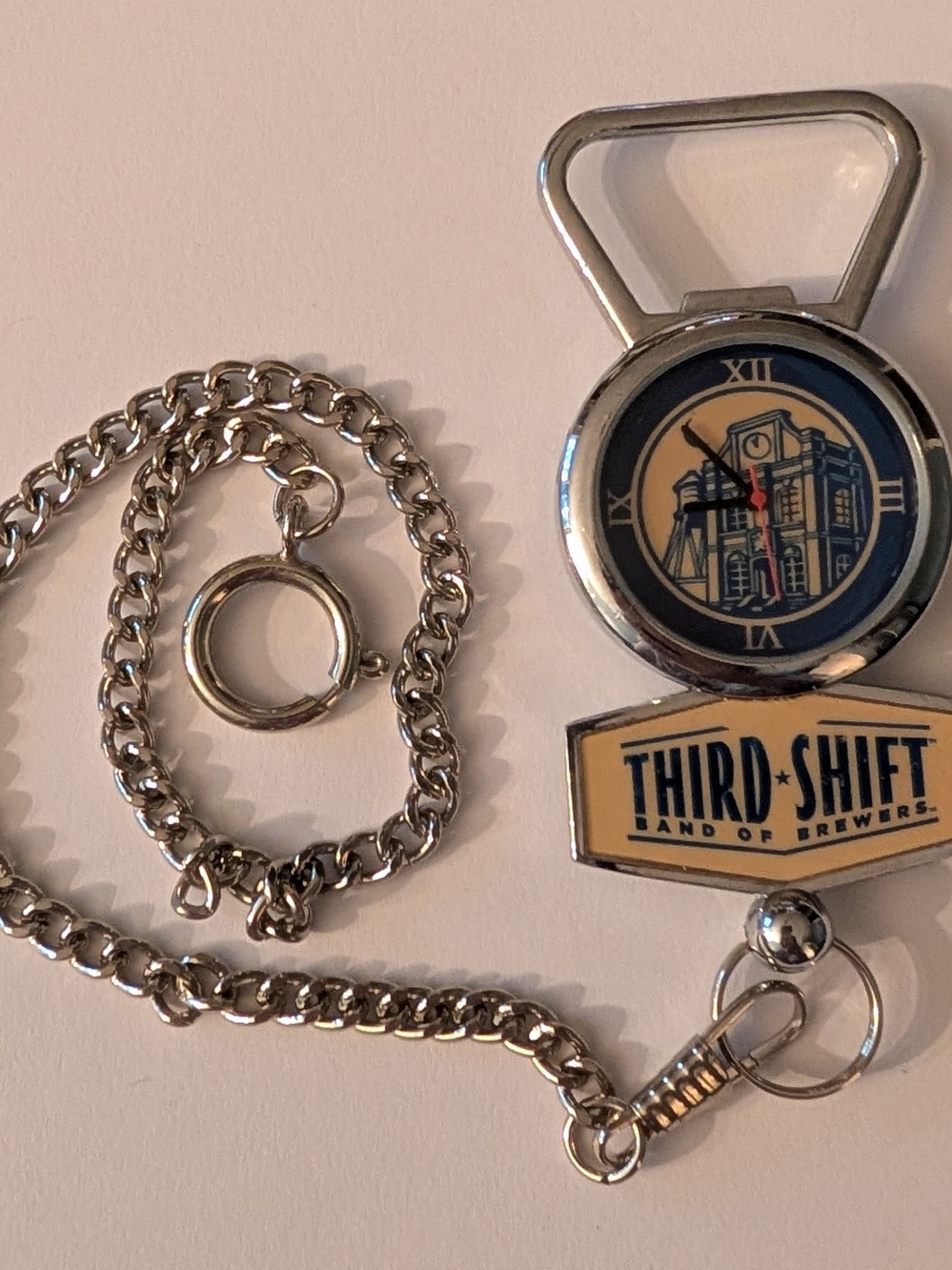Working Third Shift Silver-tone Pocket Watch Keychain Bottle Opener